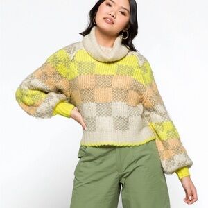 Free People check me out oversized checkered sweater sz S